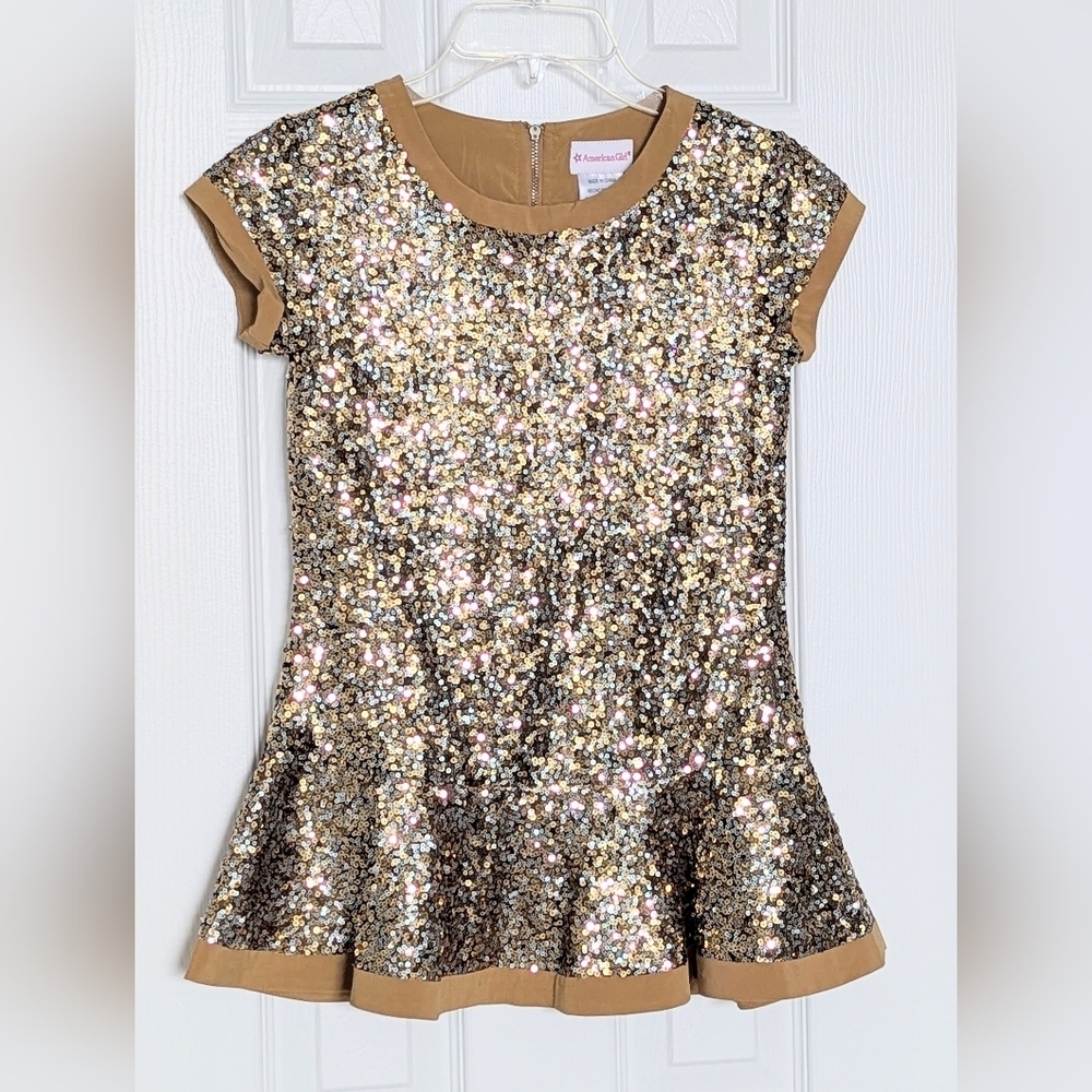 American Girl Girls' (Medium/10/12) Gold Lined Sequin Formal/Wedding/Party Dress